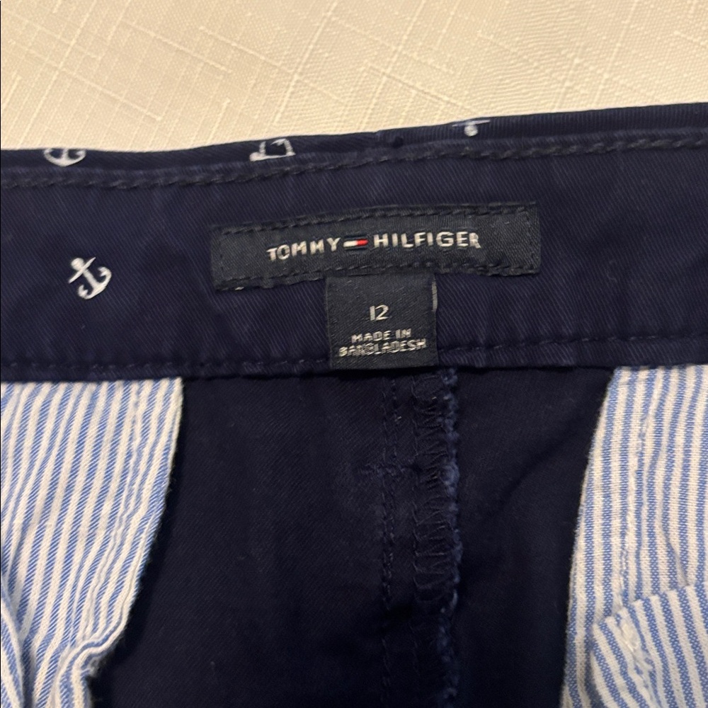 Tommy Hilfiger Dark Blue Anchor Chino Cuffed Pants SZ 12 casual cotton nautical - Picture 2 of 12